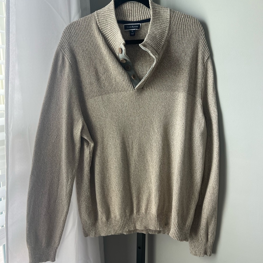 Beige, long sleeve men’s quarter zip sweater